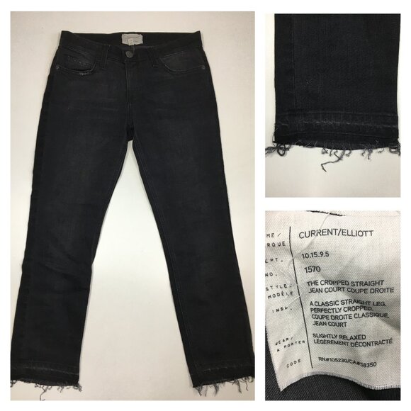 CURRENT ELLIOTT 5 Pocket Black The Cropped Straight Townhouse Released Hem Jeans - Picture 1 of 13